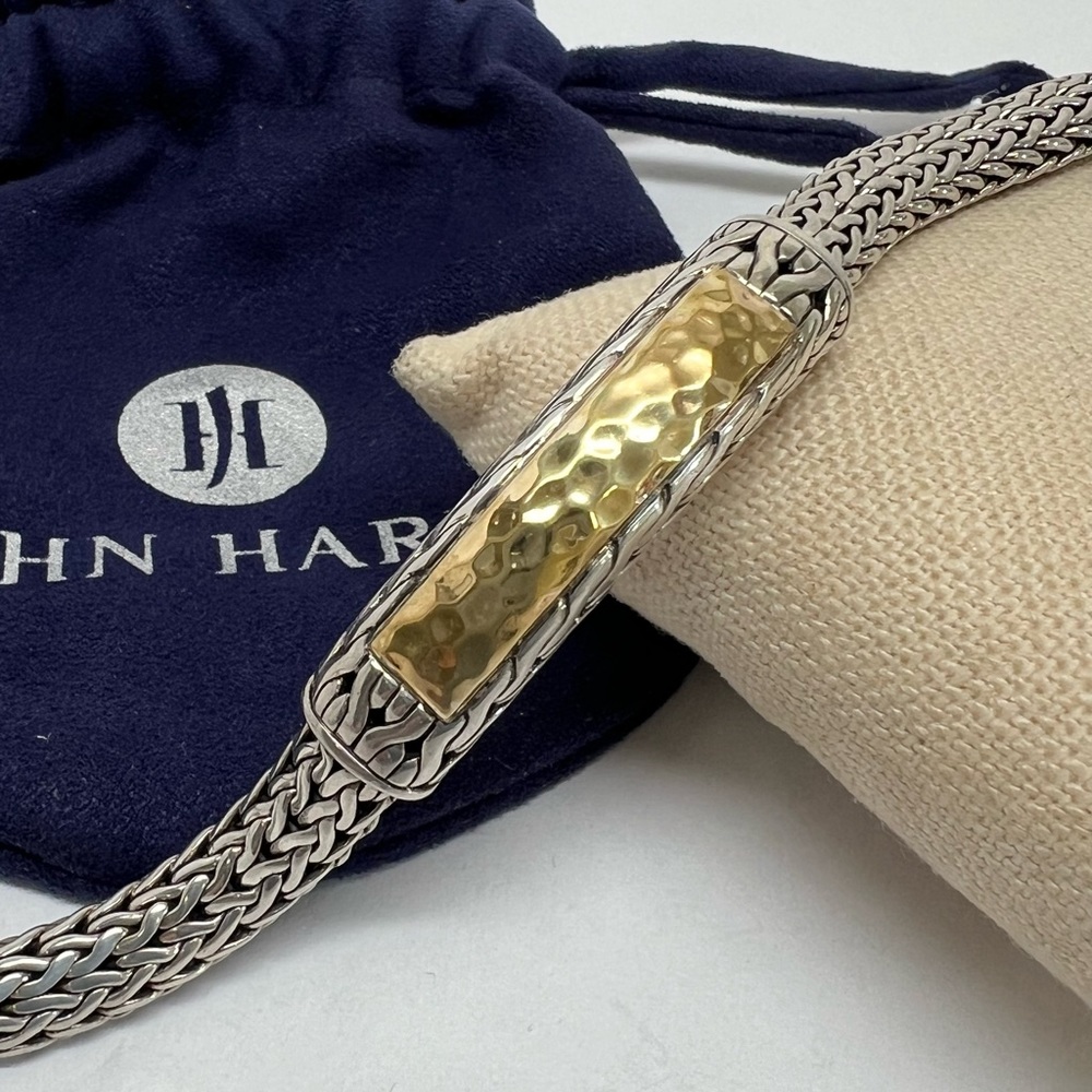John Hardy Palu Hammered 22K Station Classic Chain Bracelet .925